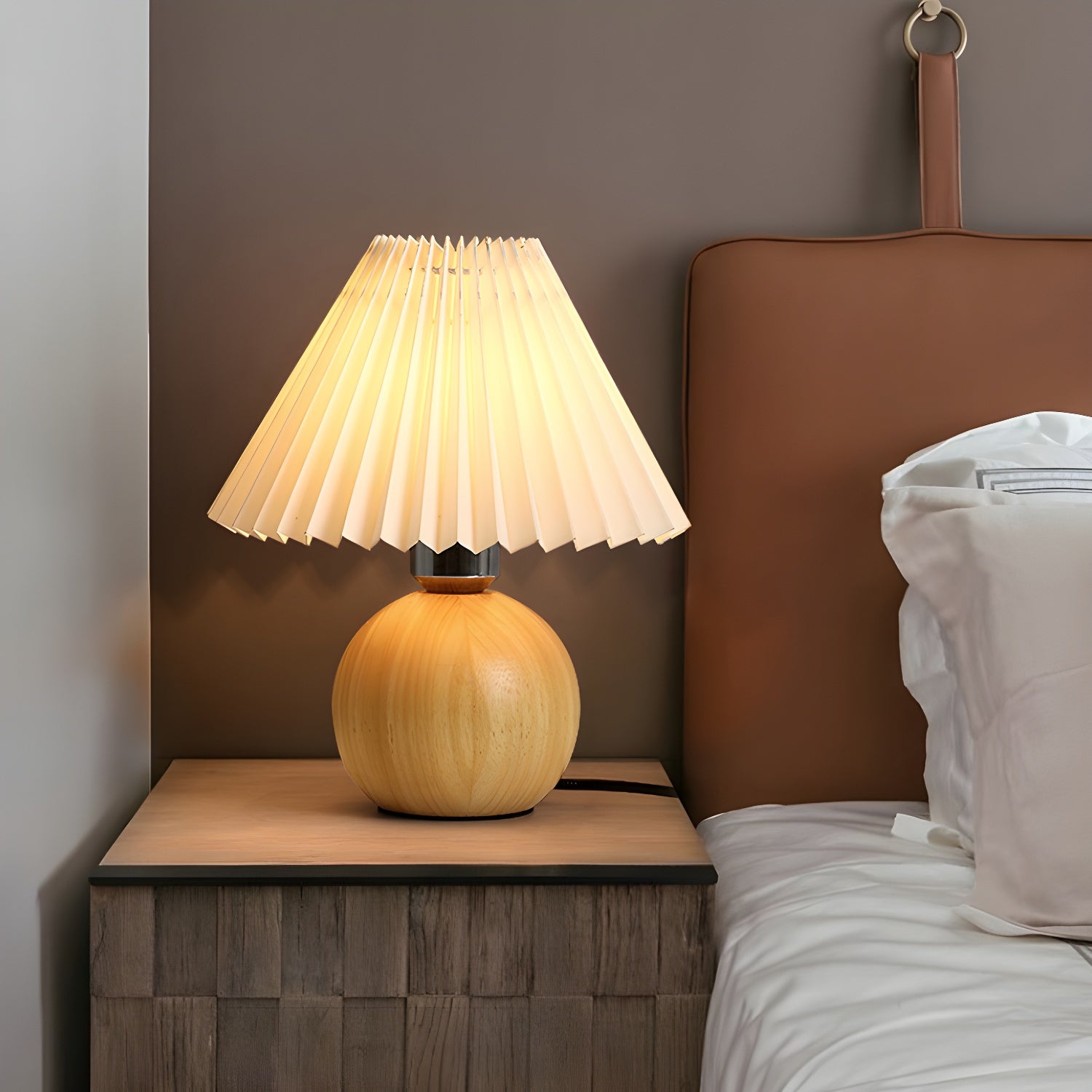 Small Global Wood Fabric Shade LED Table Lamp for Table Lamp