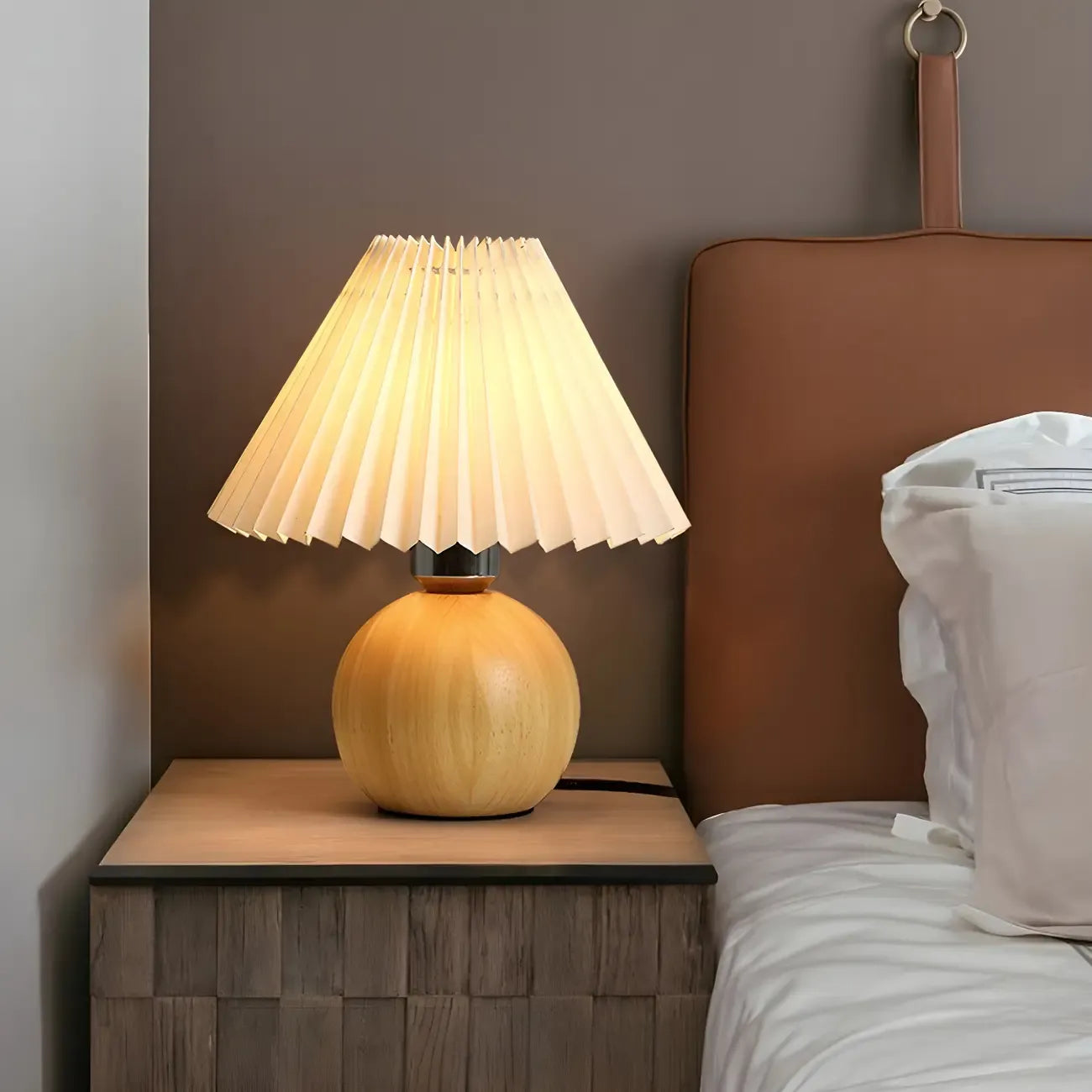 Small Global Wood Fabric Shade LED Table Lamp for Table Lamp