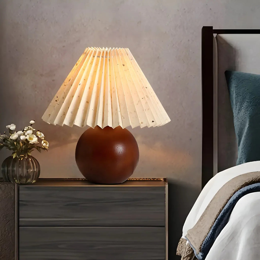 Small Global Wood Fabric Shade LED Table Lamp for Table Lamp