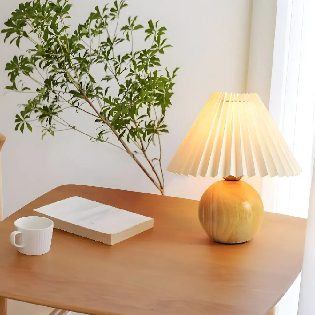 Small Global Wood Fabric Shade LED Table Lamp for Table Lamp