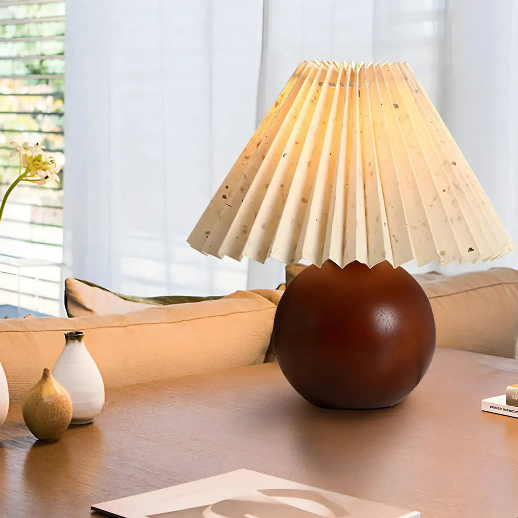 Small Global Wood Fabric Shade LED Table Lamp for Table Lamp