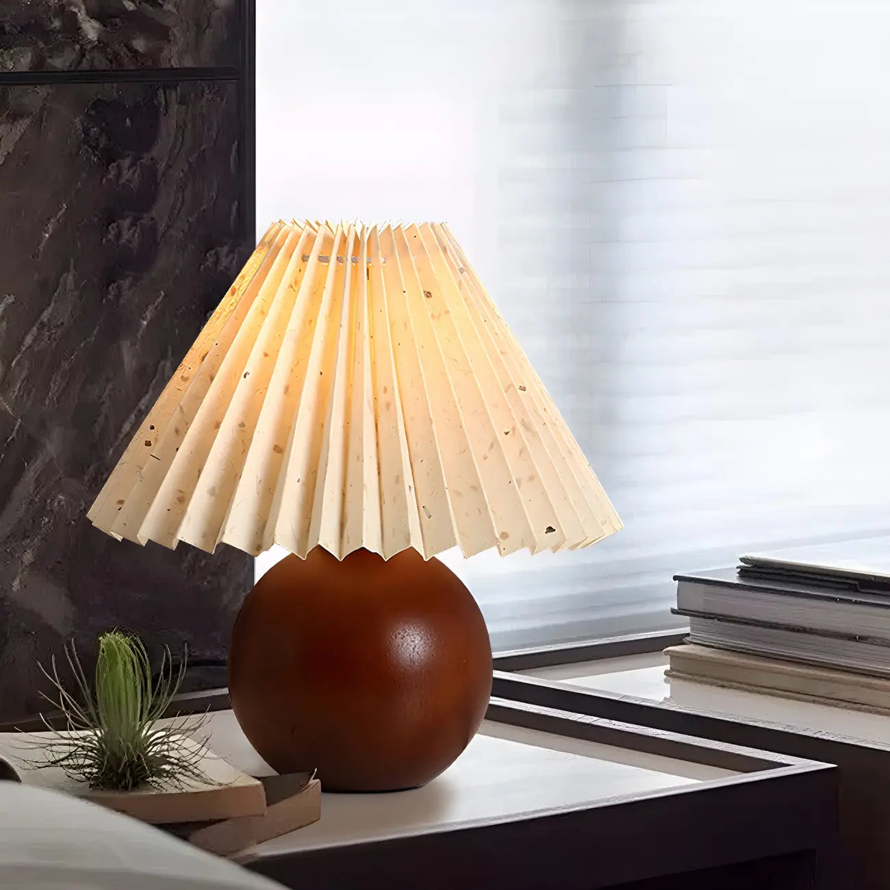 Small Global Wood Fabric Shade LED Table Lamp for Table Lamp