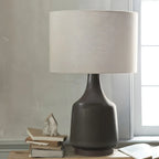 Retro Ceramic Drum-Shape LED Table Lamp with Fabric Shade