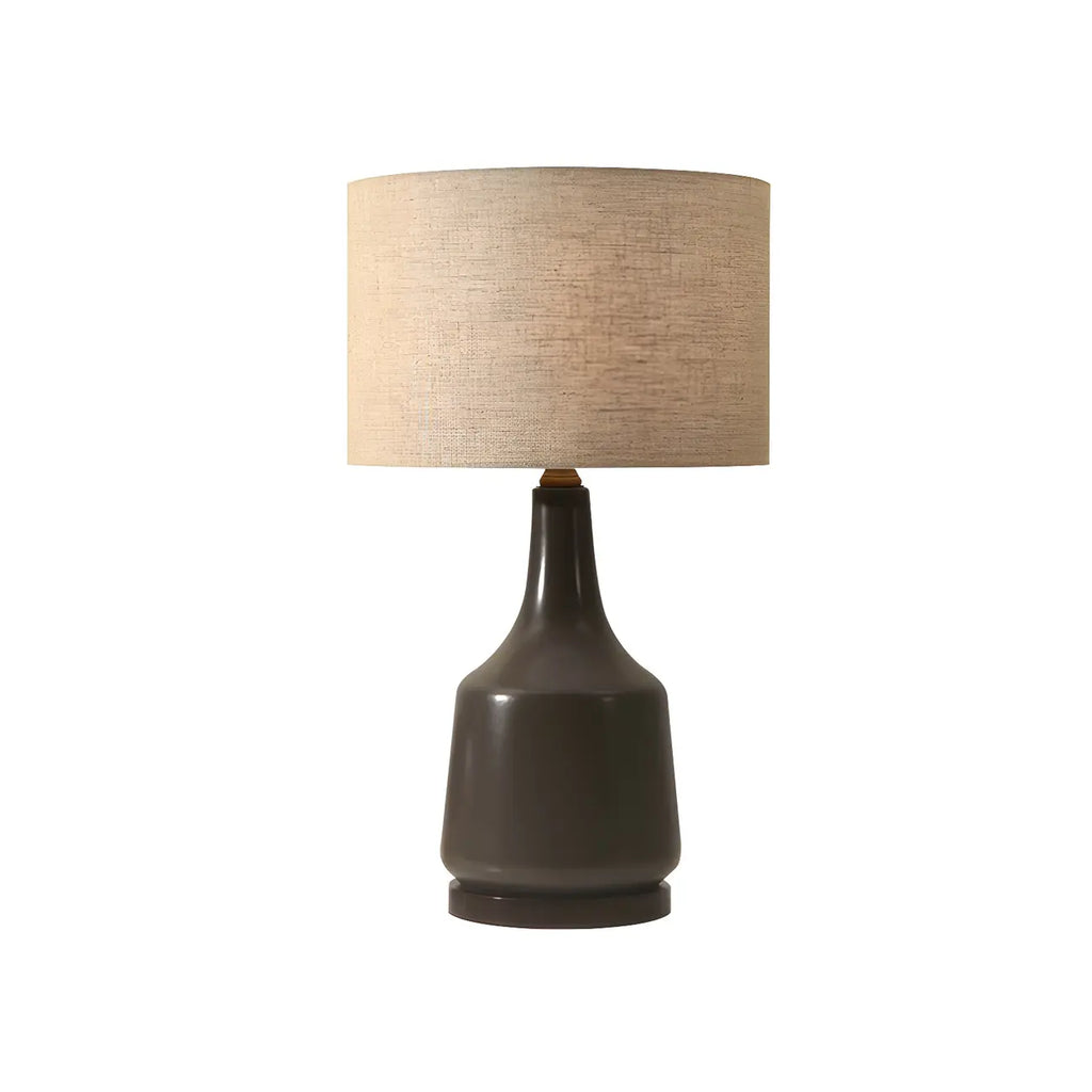 Retro Ceramic Drum-Shape LED Table Lamp with Fabric Shade