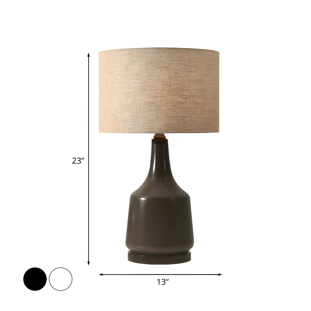 Retro Ceramic Drum-Shape LED Table Lamp with Fabric Shade
