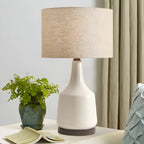 Retro Ceramic Drum-Shape LED Table Lamp with Fabric Shade