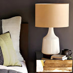 Retro Ceramic Drum-Shape LED Table Lamp with Fabric Shade