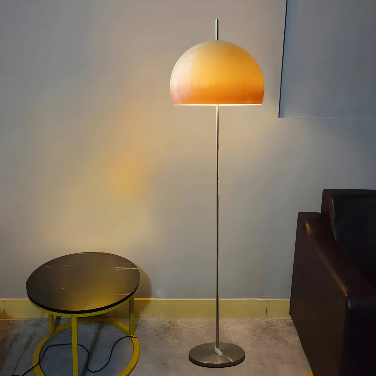 Contemporary Stand Up Floor Lamp with Amber Orange Glass Dome