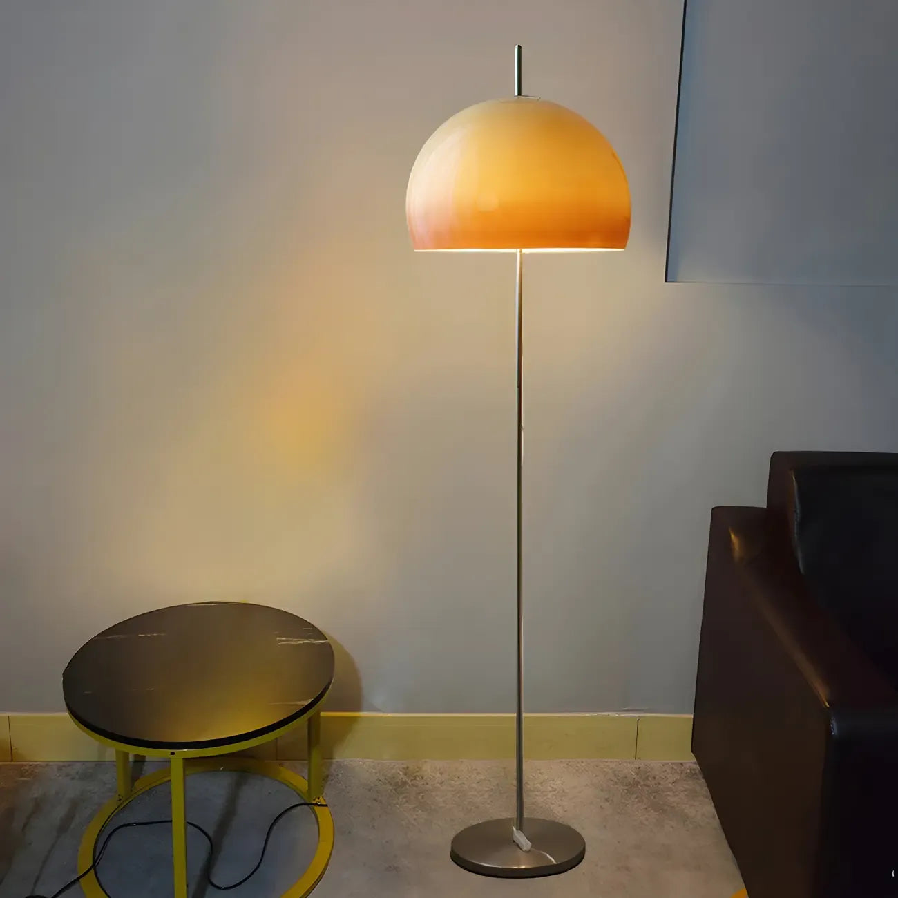 Contemporary Stand Up Floor Lamp with Amber Orange Glass Dome