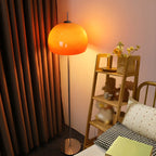 Contemporary Stand Up Floor Lamp with Amber Orange Glass Dome