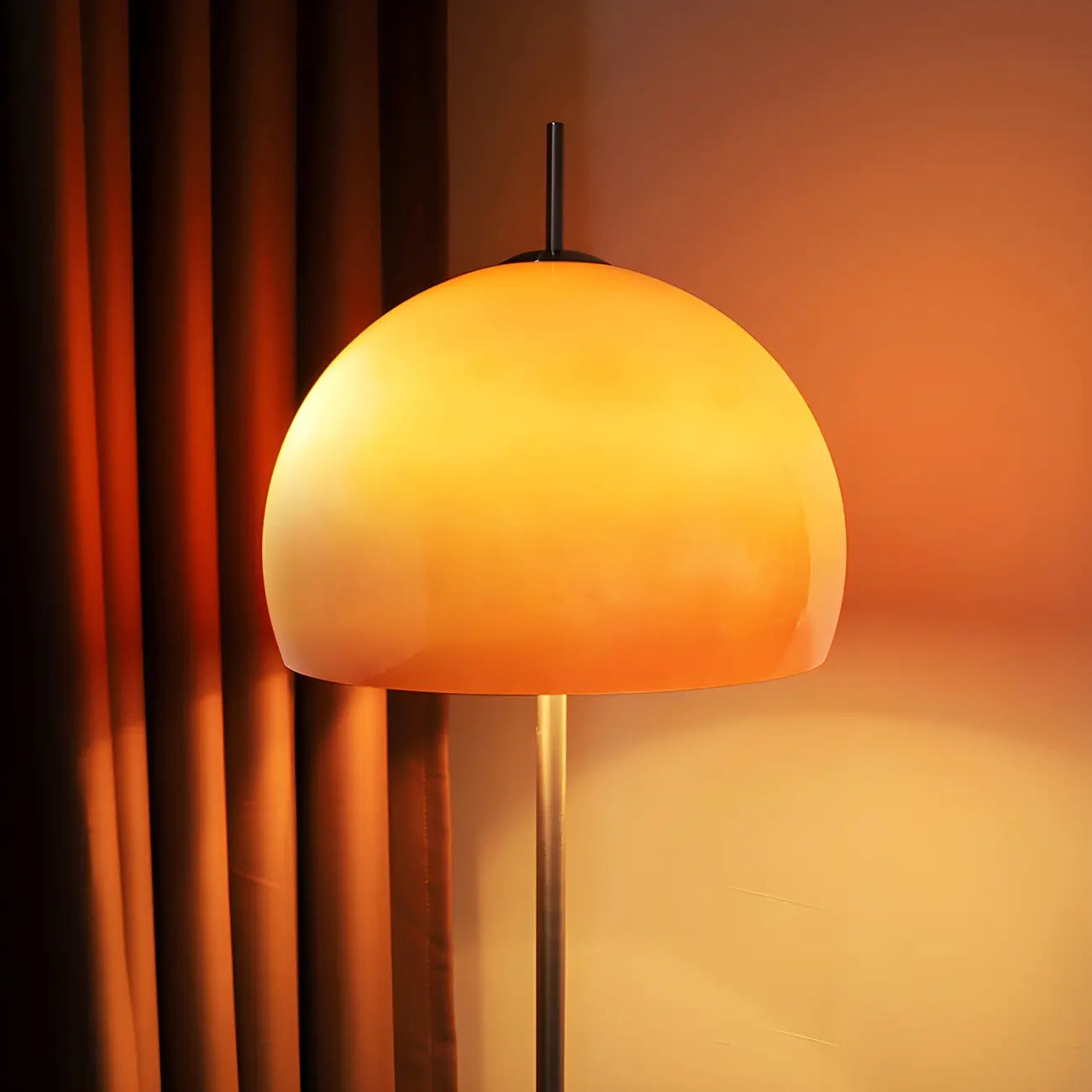 Contemporary Stand Up Floor Lamp with Amber Orange Glass Dome