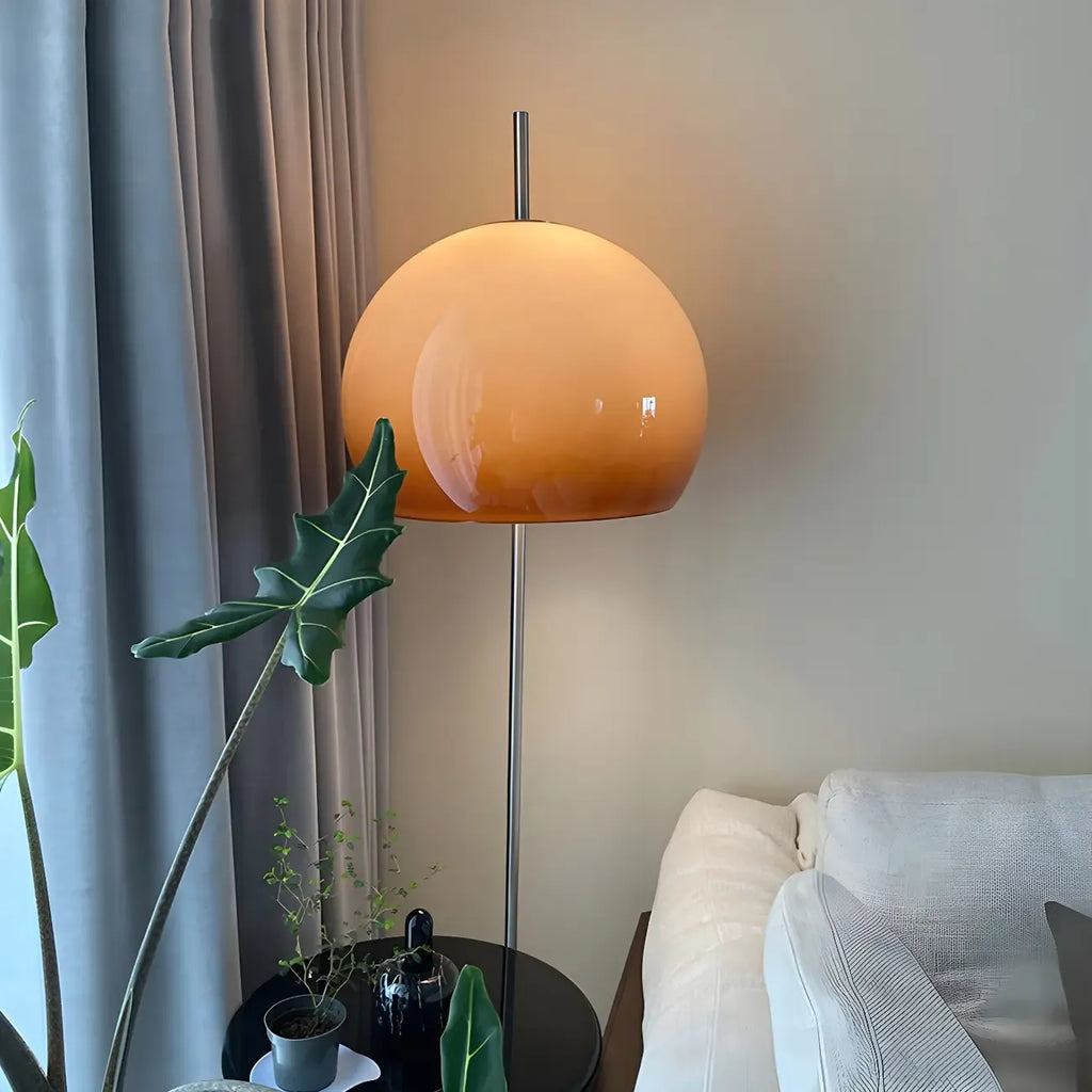 Contemporary Stand Up Floor Lamp with Amber Orange Glass Dome