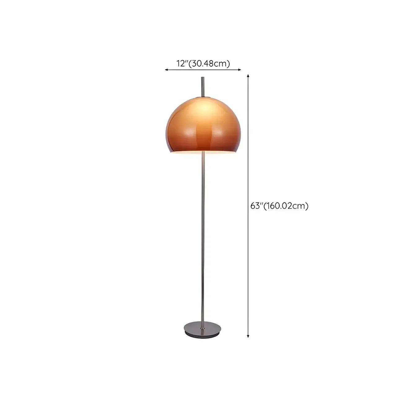 Contemporary Stand Up Floor Lamp with Amber Orange Glass Dome