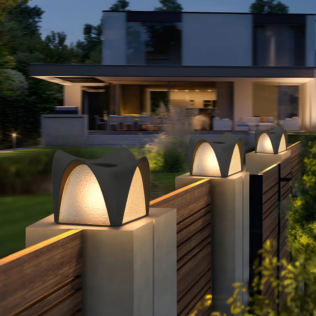 Arched Black Textured Solar Outdoor Post Lights