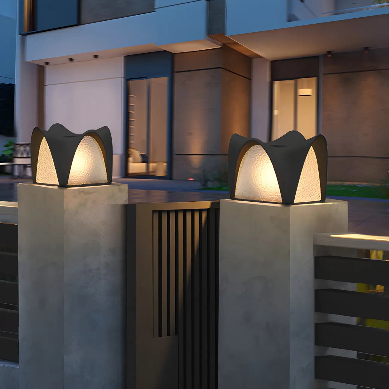 Arched Black Textured Solar Outdoor Post Lights
