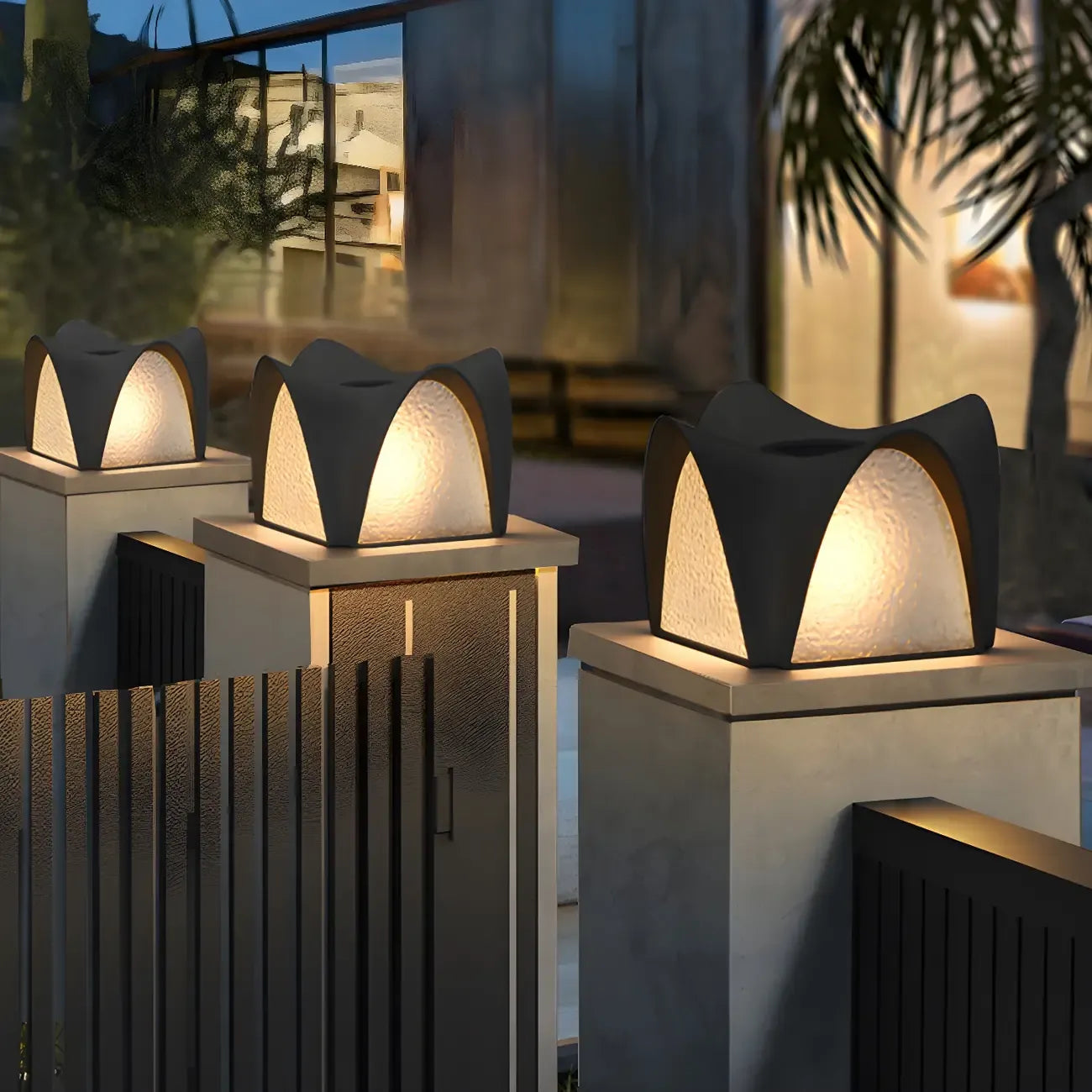 Arched Black Textured Solar Outdoor Post Lights