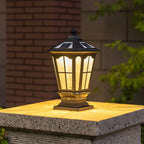 Vintage Hammered Pane Solar Black Outdoor Post Lights