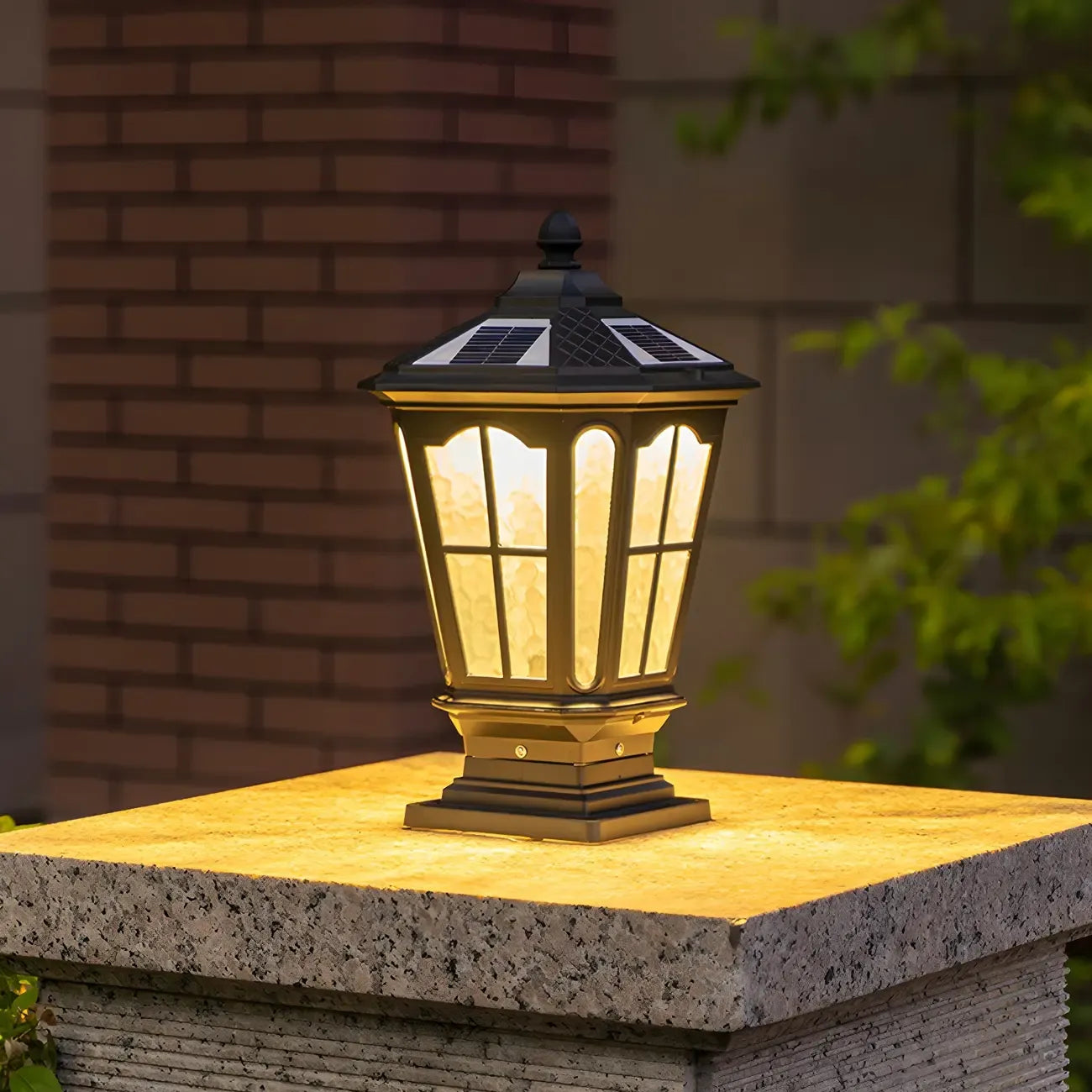 Vintage Hammered Pane Solar Black Outdoor Post Lights