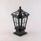 Vintage Hammered Pane Solar Black Outdoor Post Lights