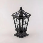 Vintage Hammered Pane Solar Black Outdoor Post Lights