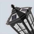 Vintage Hammered Pane Solar Black Outdoor Post Lights