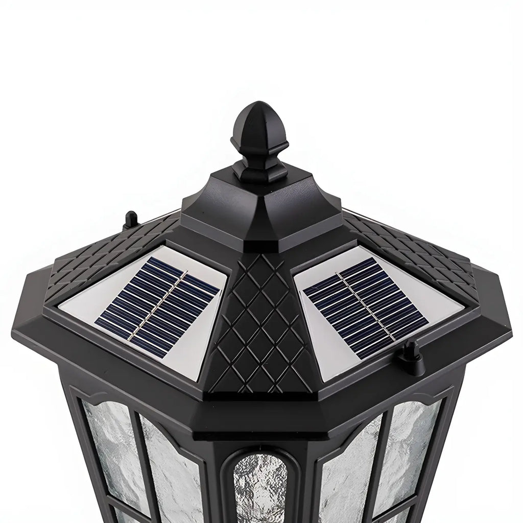 Vintage Hammered Pane Solar Black Outdoor Post Lights