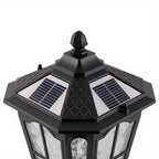Vintage Hammered Pane Solar Black Outdoor Post Lights