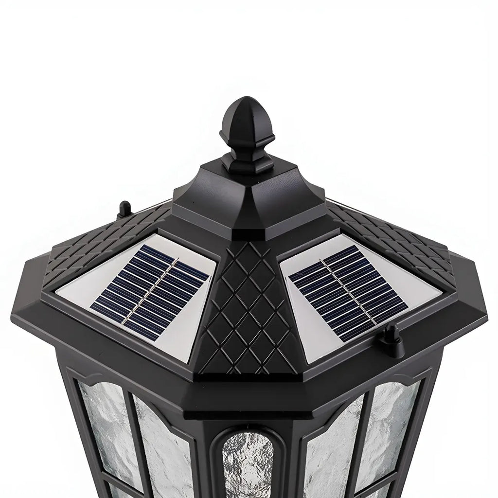 Vintage Hammered Pane Solar Black Outdoor Post Lights
