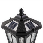 Vintage Hammered Pane Solar Black Outdoor Post Lights