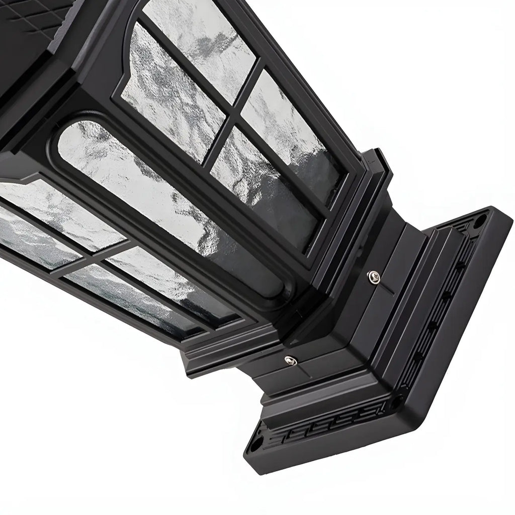 Vintage Hammered Pane Solar Black Outdoor Post Lights