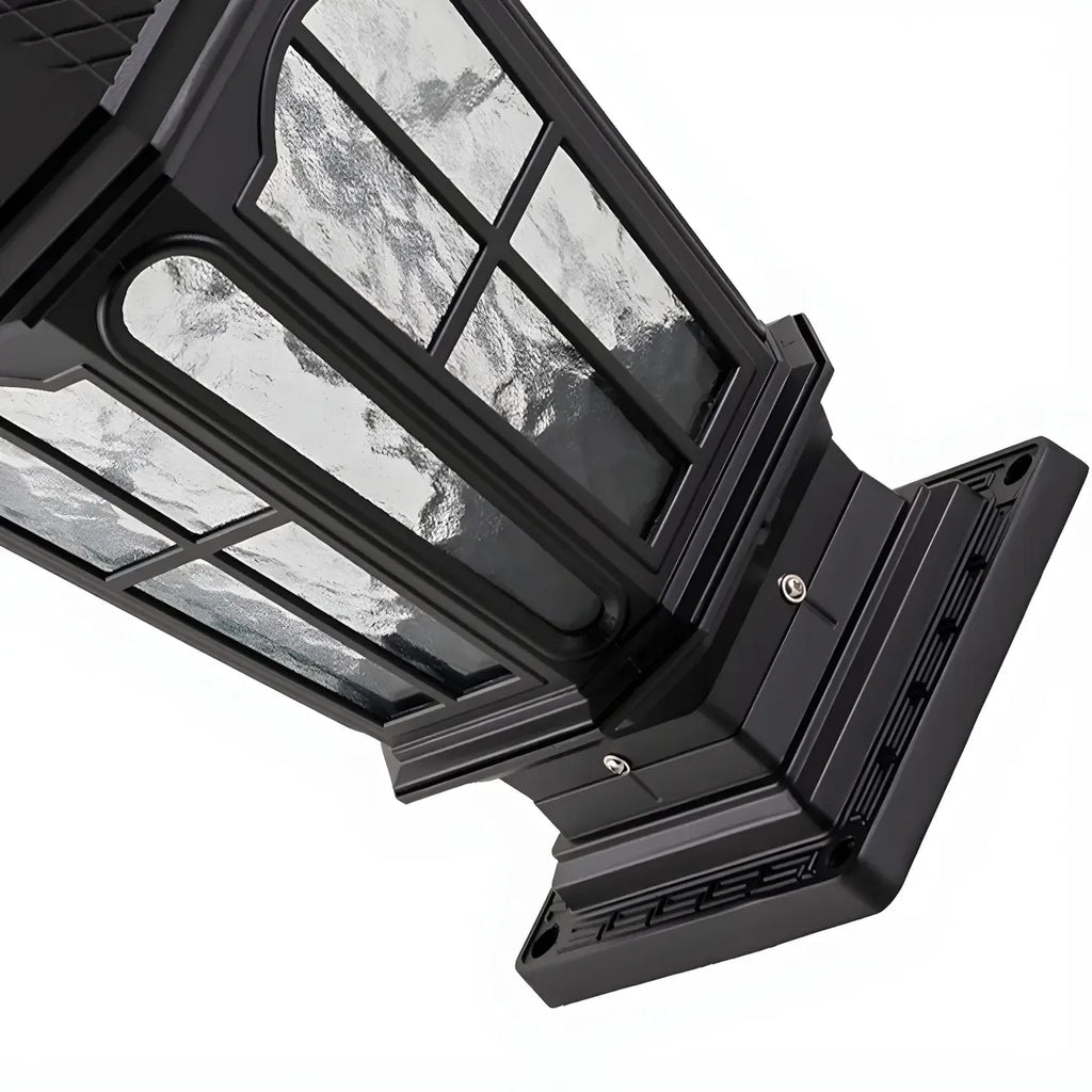 Vintage Hammered Pane Solar Black Outdoor Post Lights