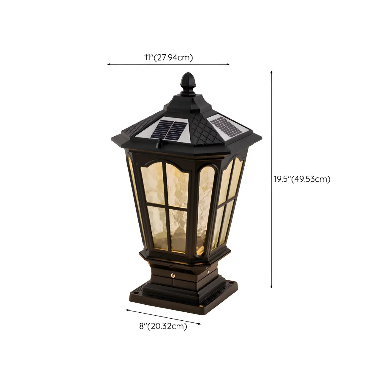 Vintage Hammered Pane Solar Black Outdoor Post Lights