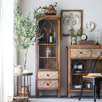 Classic 2-Drawer Brown Medium Wood Glass China Cabinet