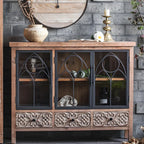 Classic 2-Drawer Brown Medium Wood Glass China Cabinet