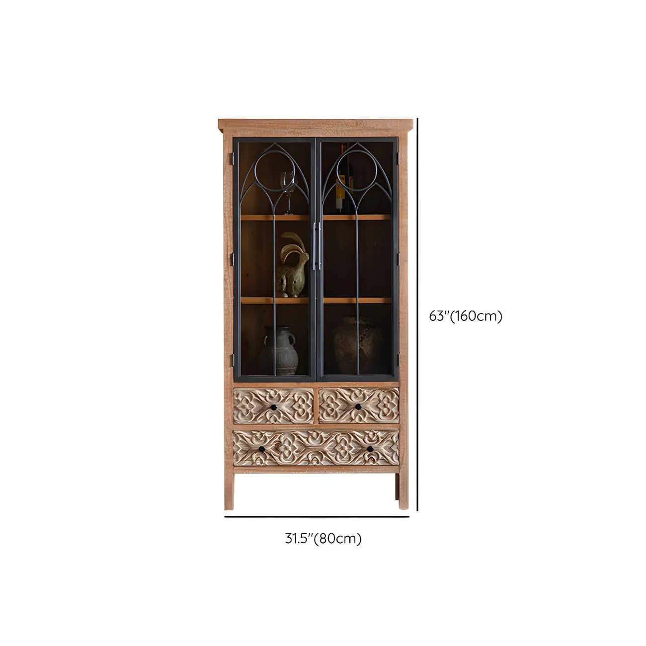 Classic 2-Drawer Brown Medium Wood Glass China Cabinet
