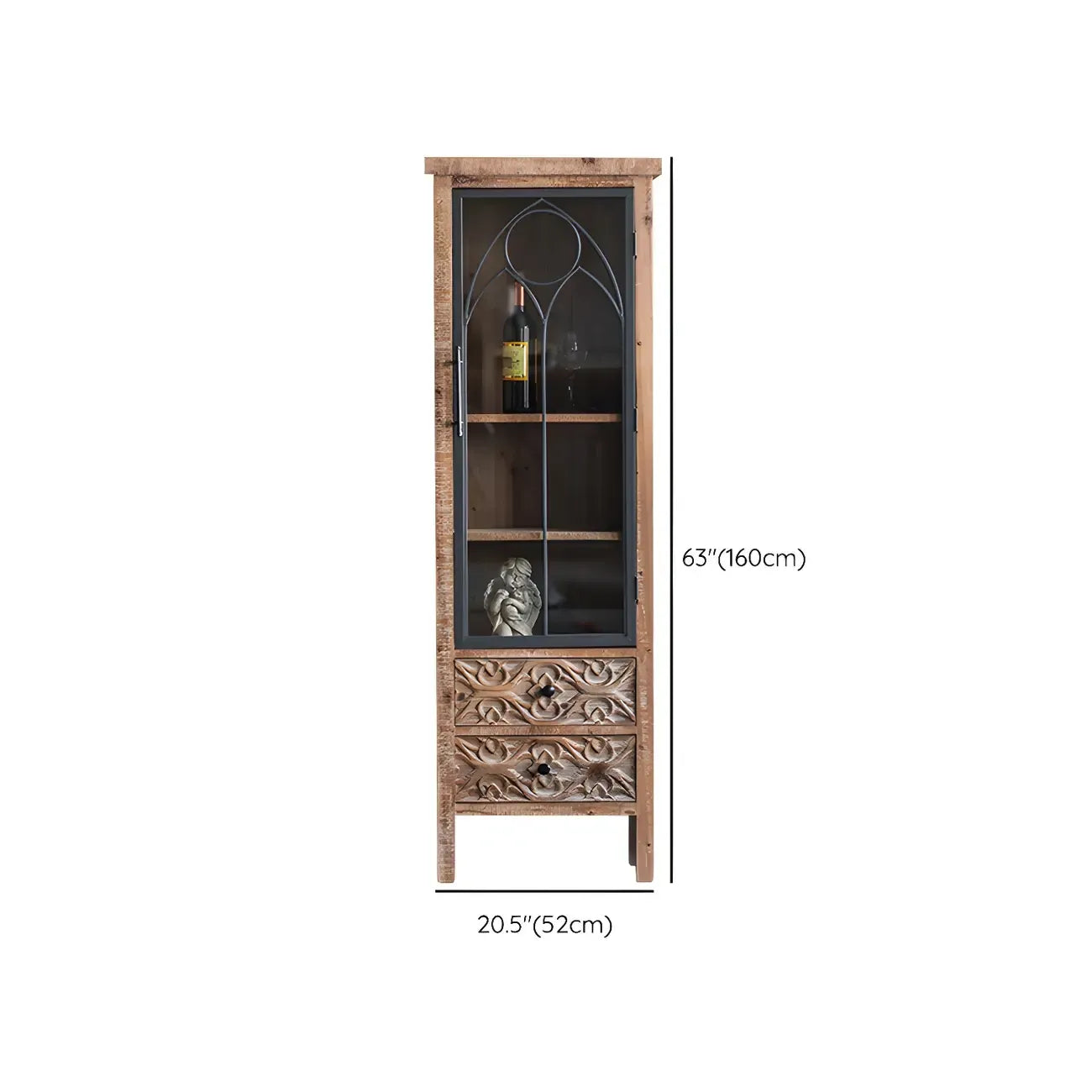 Classic 2-Drawer Brown Medium Wood Glass China Cabinet