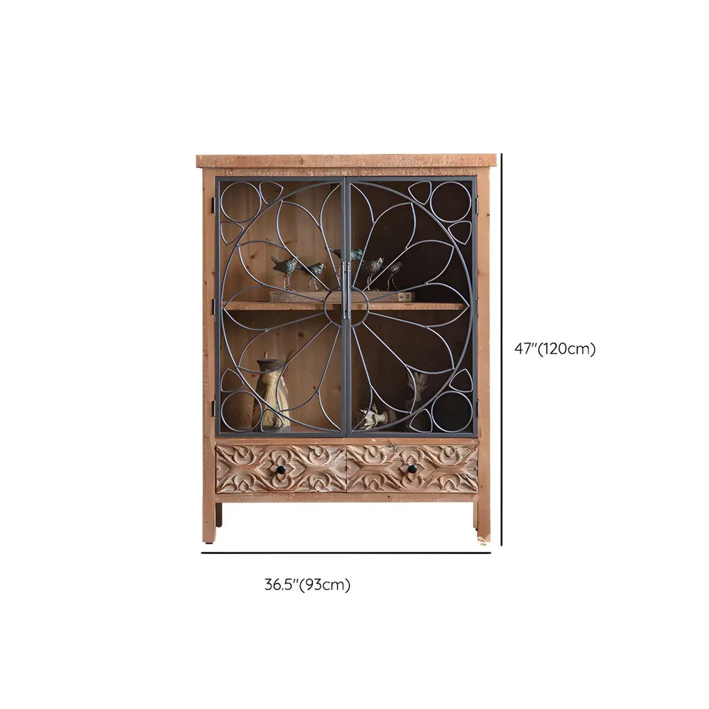 Classic 2-Drawer Brown Medium Wood Glass China Cabinet