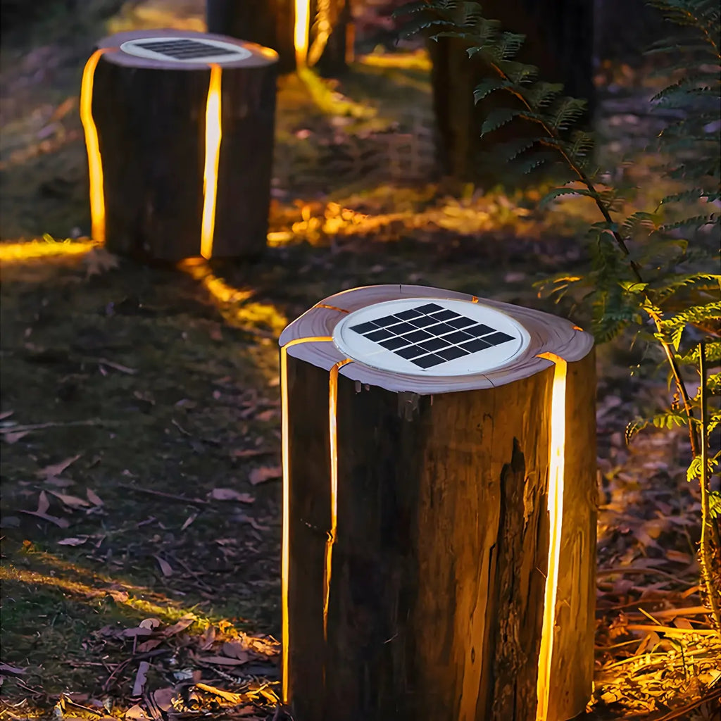 Contemporary Solar Resin Tree Stump Outdoor Post Lights