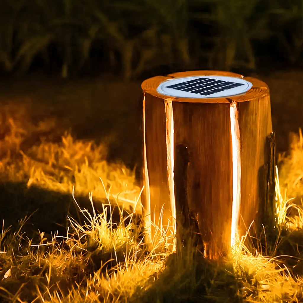 Contemporary Solar Resin Tree Stump Outdoor Post Lights