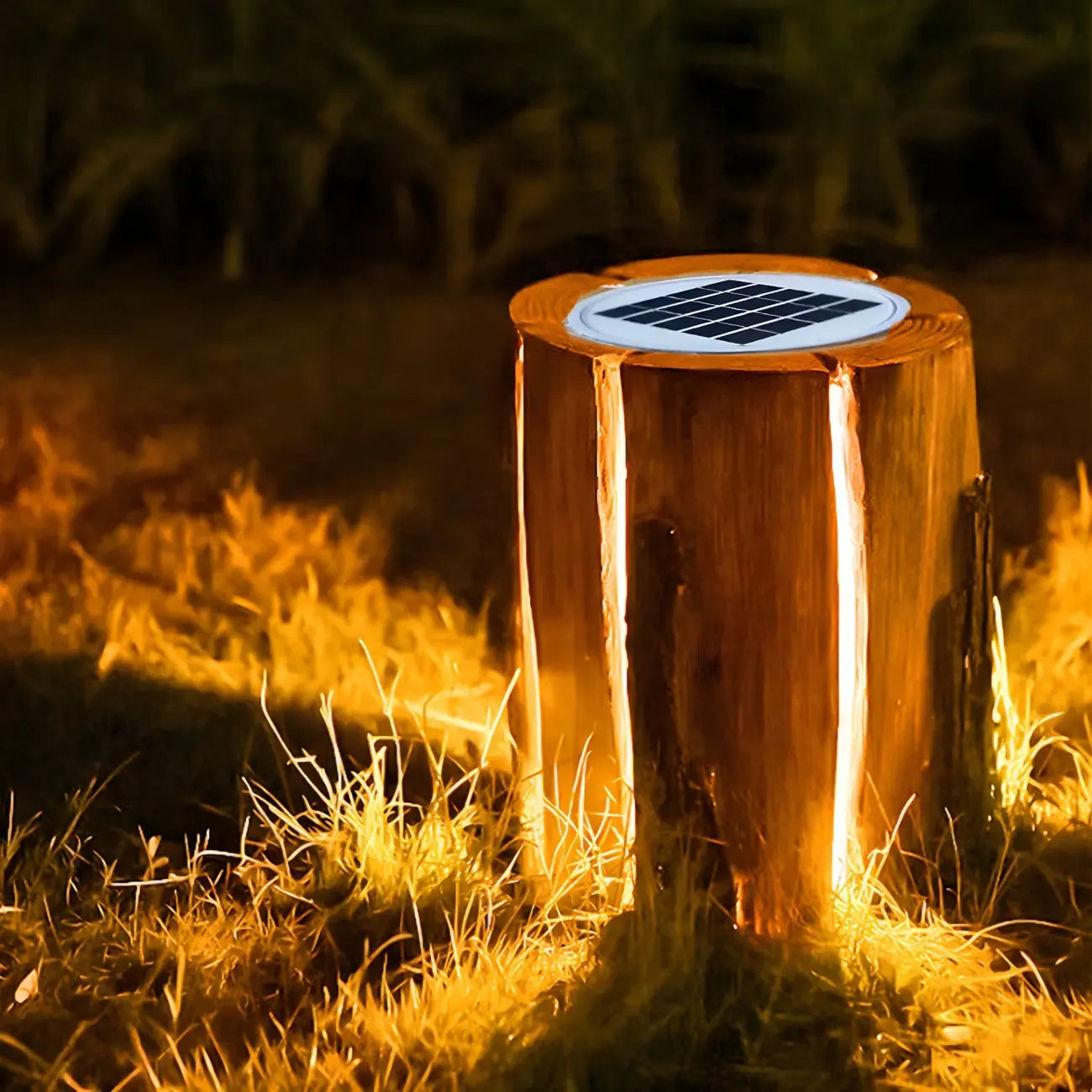 Contemporary Solar Resin Tree Stump Outdoor Post Lights