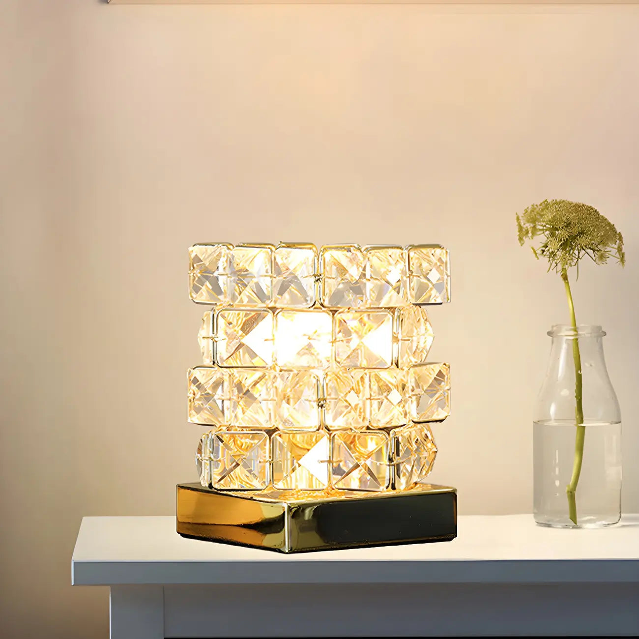 Modern Rectangular Crystal LED Table Lamp for Bedroom