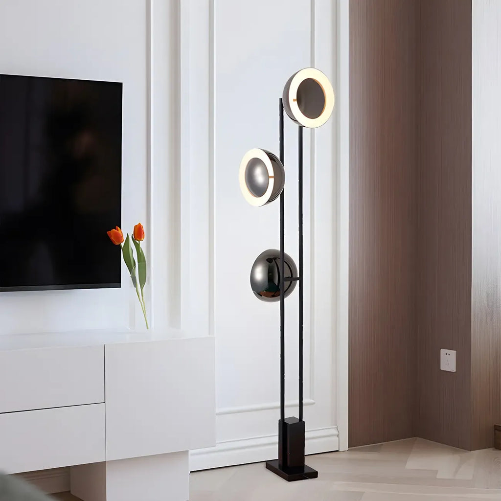 3-Light Black Floor Lamp with White Light for Living Room