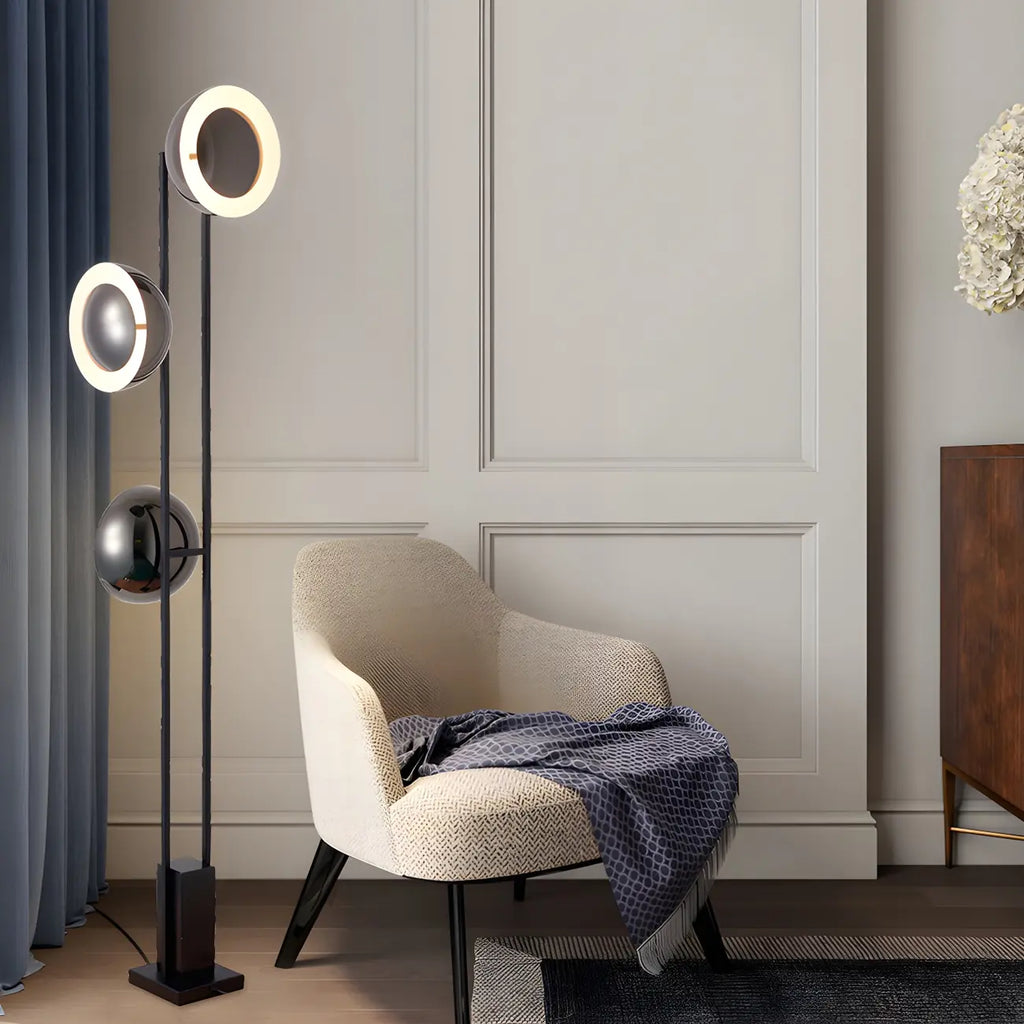 3-Light Black Floor Lamp with White Light for Living Room
