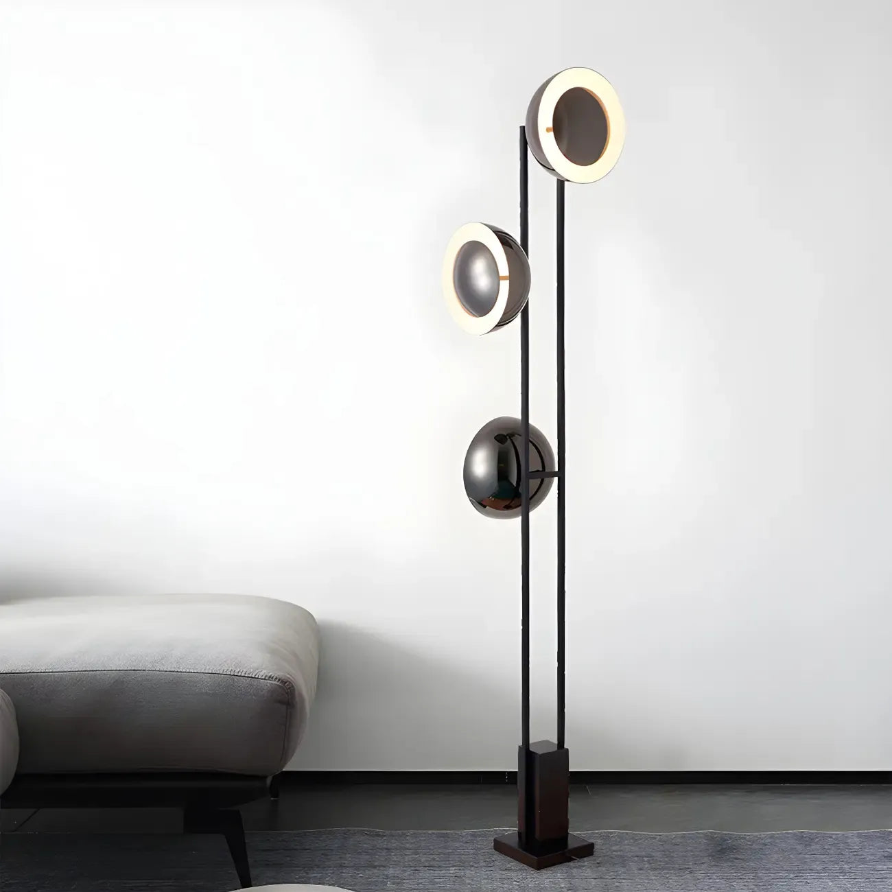 3-Light Black Floor Lamp with White Light for Living Room