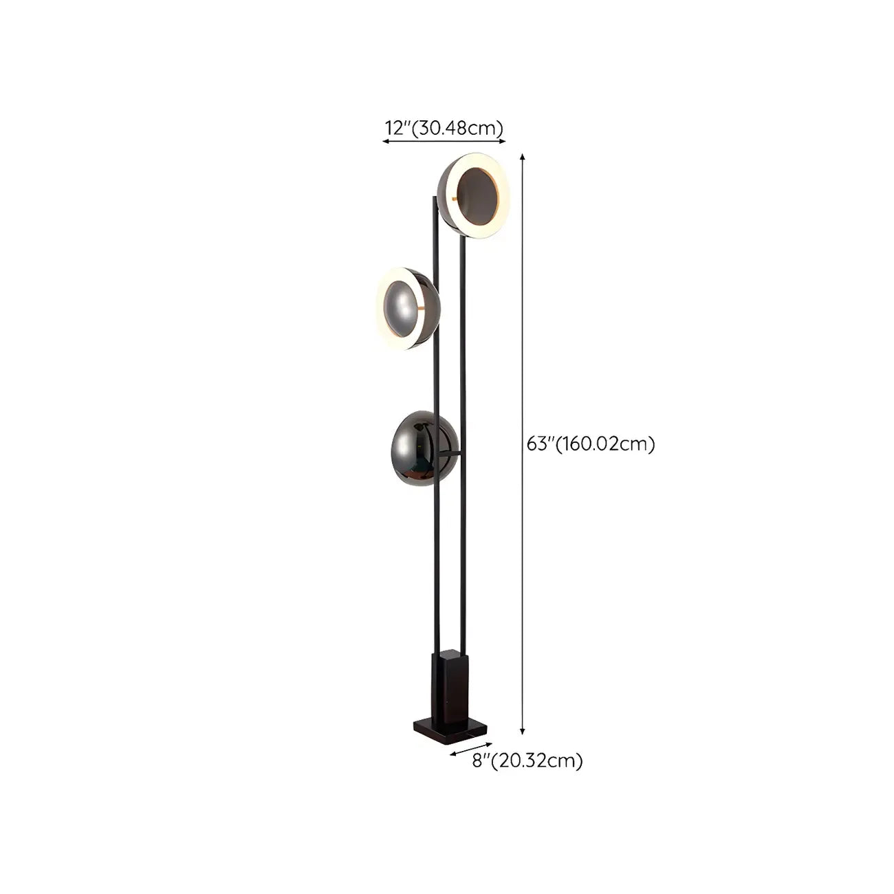 3-Light Black Floor Lamp with White Light for Living Room