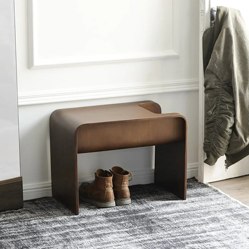 Convertible C-Shaped Walnut Wood Side Table with Storage