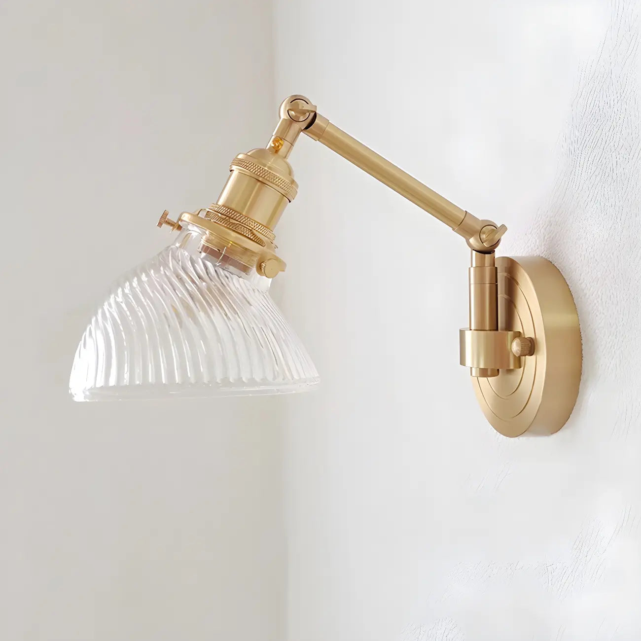 Vintage Brass Glass Adjustable Swing Arm Wall Light