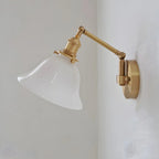 Vintage Brass Glass Adjustable Swing Arm Wall Light