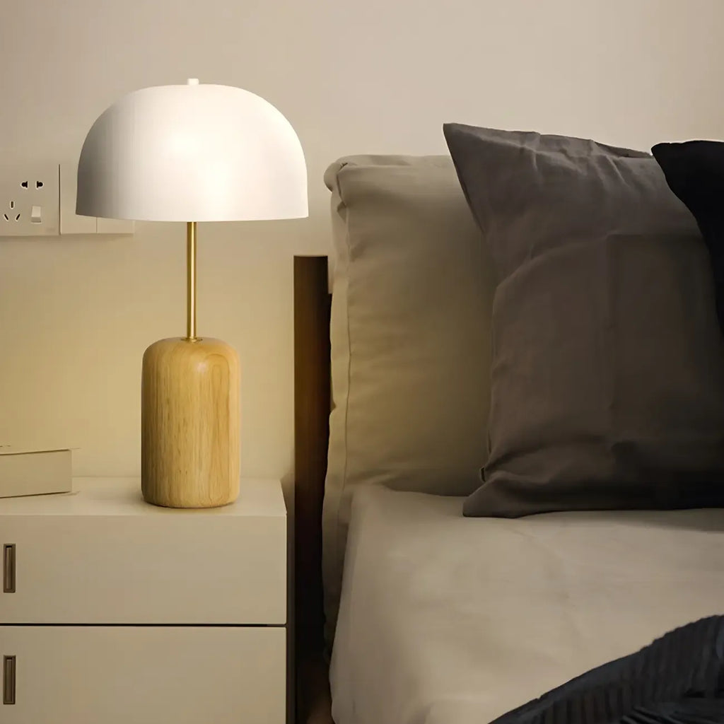 Minimalist Iron Wood Dome Shape Bedside Table Lamp