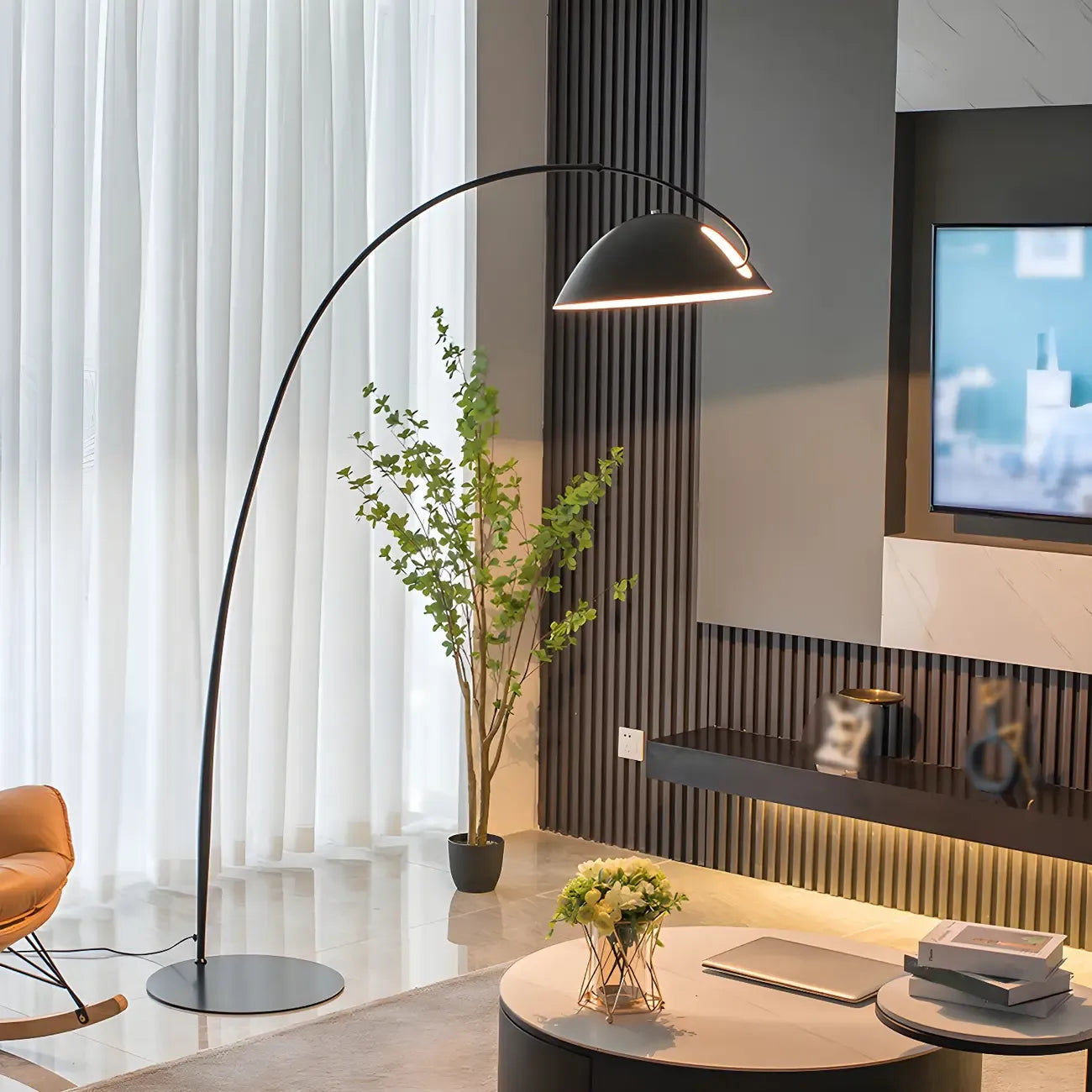 Black Dome Iron Arched Floor Lamp with Foot Switch